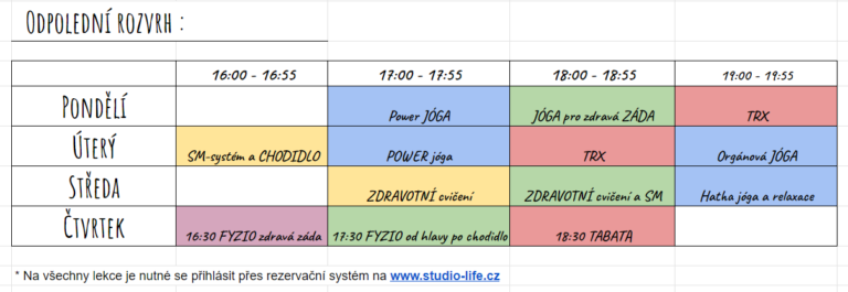 rozvrh lekcí brno